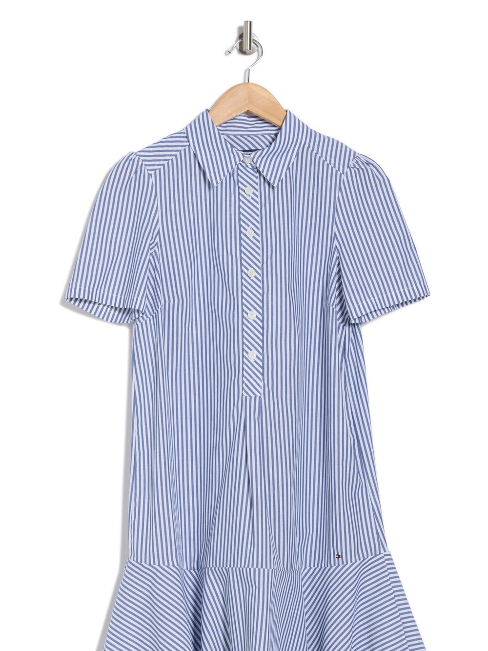 Tommy Hilfiger Navy and White Striped Ruffle Hem Polo Dress